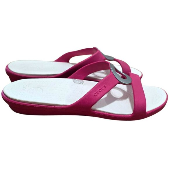Crocs Sanrah Circle Slide Sandals Pink White Slip-On Pool Beachwear Womens 9 - Picture 4 of 10